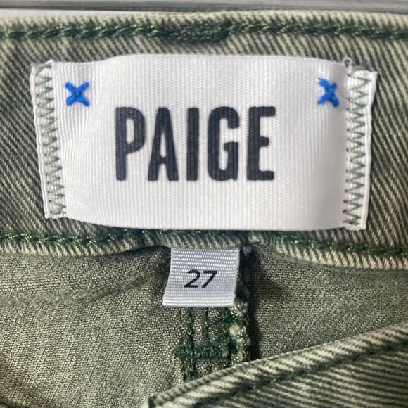 Paige High Rise Raw Hem Straight Leg Jeans Olive Green Size 27 - Picture 3 of 10